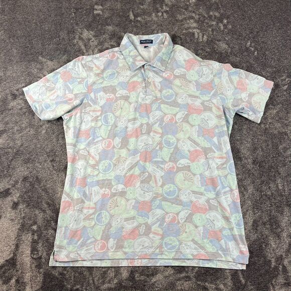 Peter Millar Crown Crafted Tailored Fit Ace Disc Pique Golf Polo Men's XL AOP - Picture 2 of 10